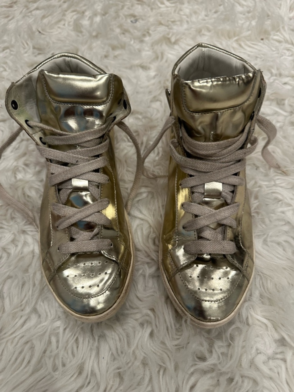 Burberry Metallic Gold High-Top Women's Sneakers - Picture 3 of 9